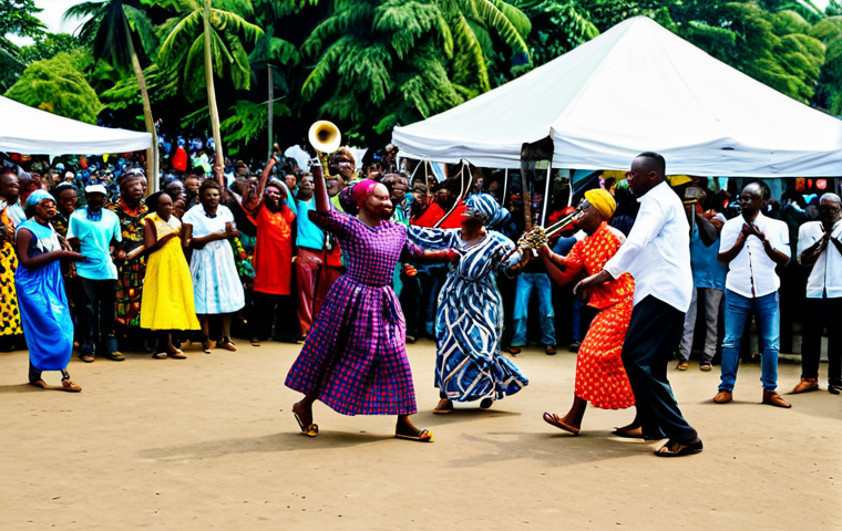 콩고 공화국의 대표적인 축제 및 행사 - **

"A vibrant outdoor concert in Brazzaville, featuring Congolese musicians playing rumba music, fu...