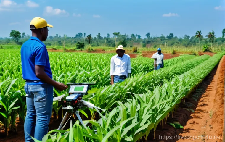 콩고 공화국 노동 시장과 일자리 현황 - **Prompt:** A vibrant, sun-drenched scene showcasing modern agriculture in Congo-Brazzaville. A dive...