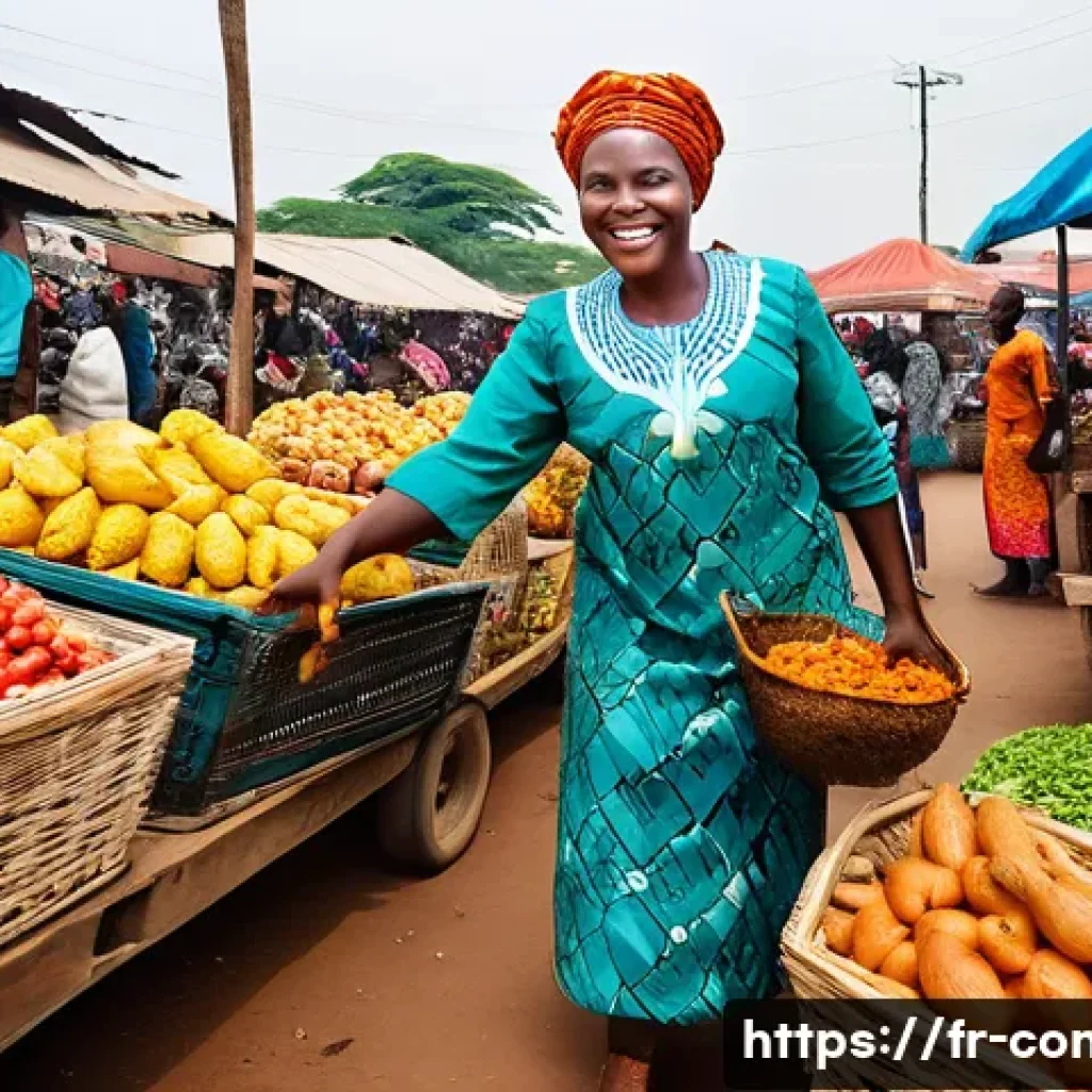 콩고 공화국 전통 요리 레시피 - **Vibrant Congolese Market Life:**
    "A bustling, open-air Congolese market under a bright, sunny ...