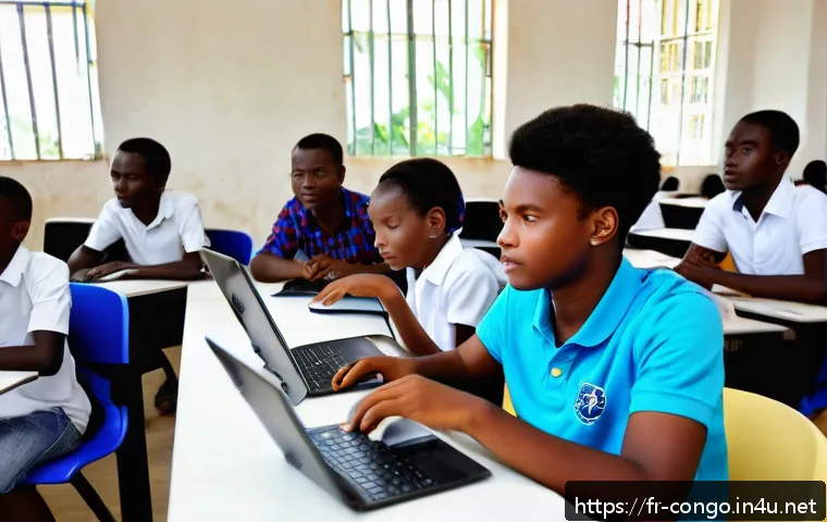 콩고 공화국의 주요 대학교 및 교육기관 - A modern university classroom in Congo-Brazzaville featuring diverse students attentively engaging w...