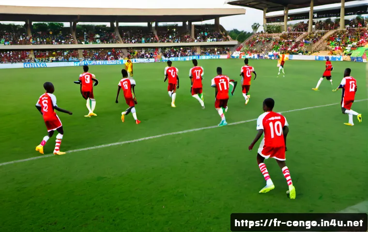콩고 공화국에서 인기 있는 스포츠 이벤트 - Photorealistic football match in Brazzaville, Republic of the Congo, energetic local players in plai...